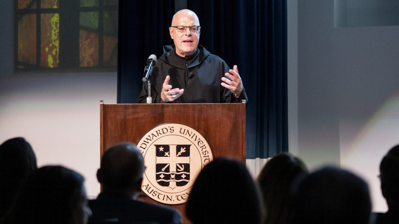 Fr. Michael Patella, OSB, presenting to St. Edward's University in October 2019. (Photo credit: Chelsea Purgahn/St. Edward’s University)