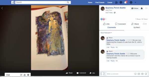 Screenshot of Epiphany Parish Facebook Live event with The Saint John's Bible