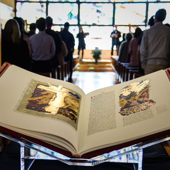 Saint John's Bible open at Staufer Chapel