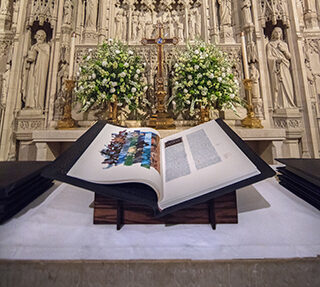 The Saint John's Bible Apostles Edition open at Washington National Cathedral