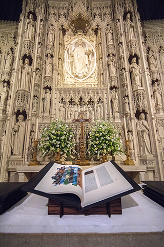 An Apostles Edition of The Saint John's Bible lays open in Washington National Cathedral.