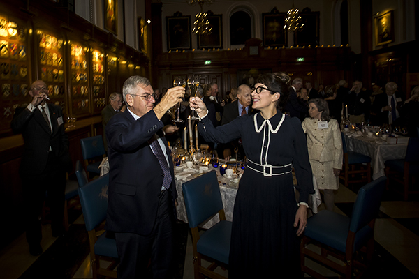Dan Whalen toasts at the 25th Anniversary Celebration Dinner and Pax Christi Award Ceremony with Carol Bruess in London, England. 