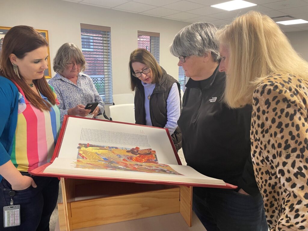 The Saint John’s Bible Heritage Edition making its appearance at the St. John’s Episcopal Church Friday book club event.