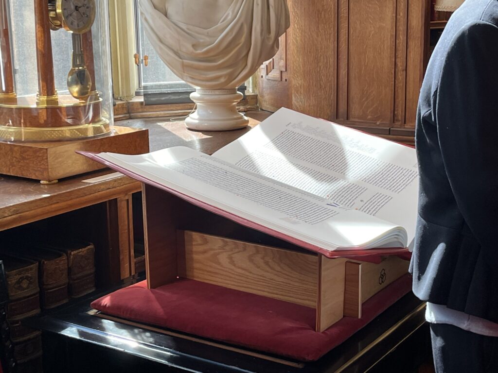 One of The Saint John’s Bible Heritage Edition volumes that has been looked upon by His Majesty King Charles III, according to Royal Library staff.