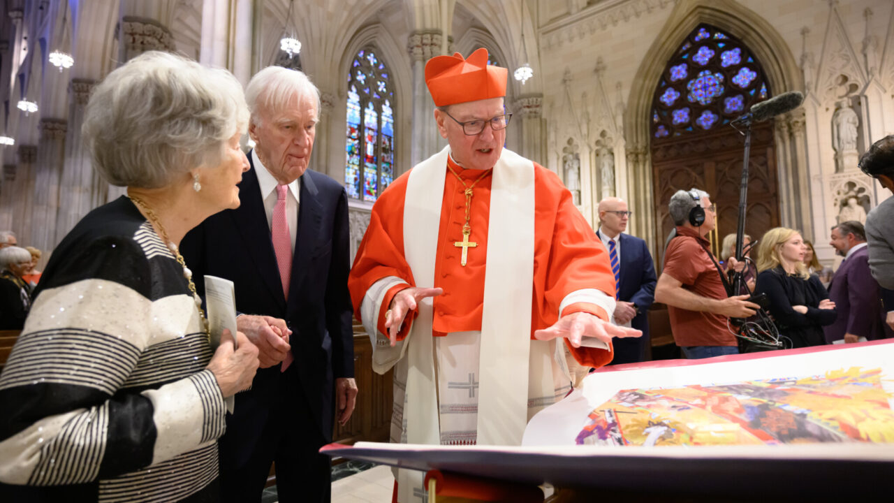 His Eminence Timothy Cardinal Dolan, Archbishop of New York, shares St. Patrick’s Cathedral’s Apostles Edition of The Saint John’s Bible with stewards.