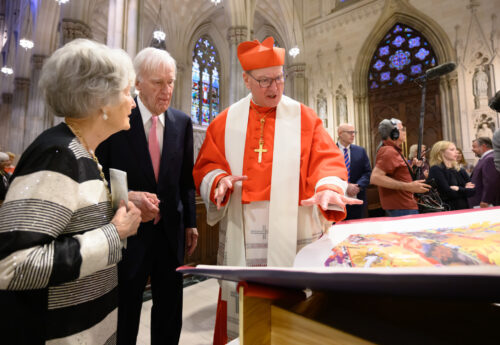 His Eminence Timothy Cardinal Dolan, Archbishop of New York, shares St. Patrick’s Cathedral’s Apostles Edition of The Saint John’s Bible with stewards.