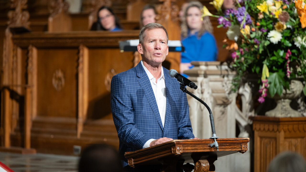 Ken Krebs gives his speech at Duke University in October 2024 to commemorate his gift of a Heritage Edition to the University.