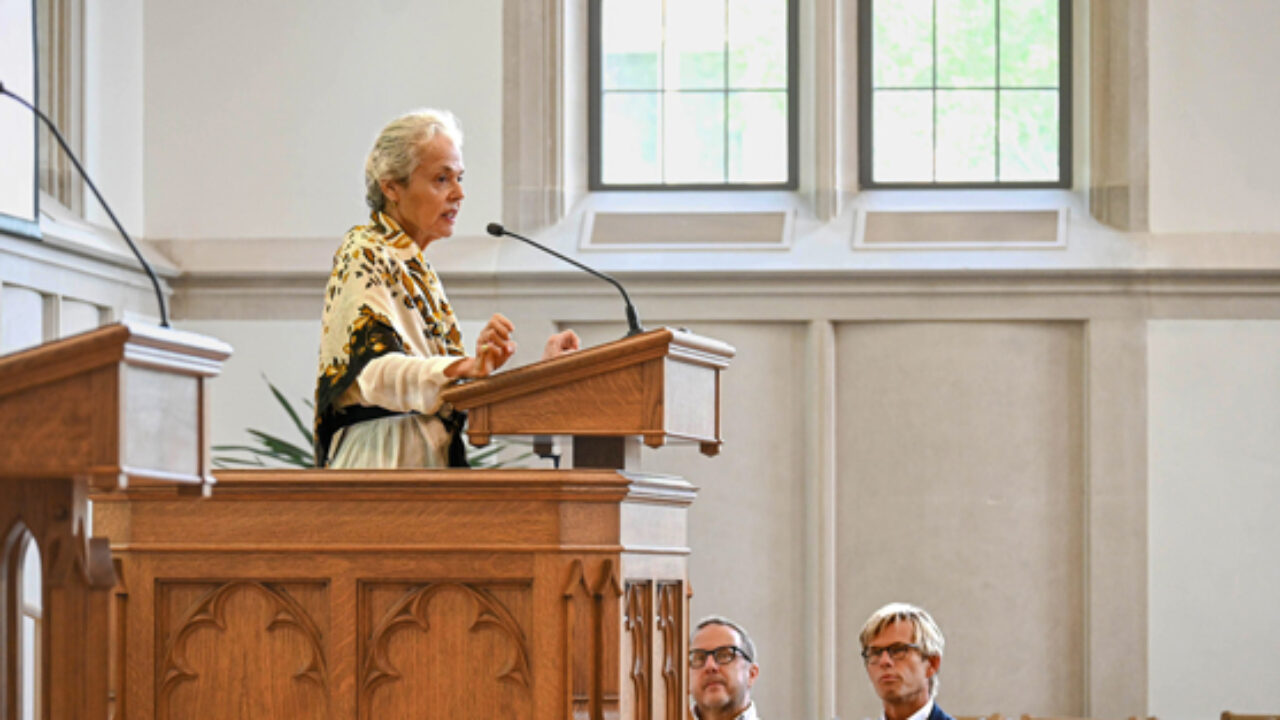 Dr. Davis speaks at the Dedication Ceremony for The Saint John’s Bible Heritage Edition at the Duke University Chapel in October 2024.