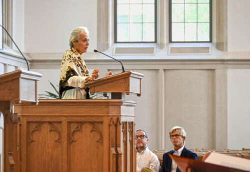 Dr. Davis speaks at the Dedication Ceremony for The Saint John’s Bible Heritage Edition at the Duke University Chapel in October 2024.